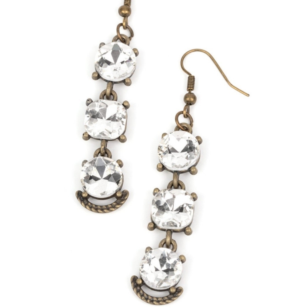 Paparazzi Silver and Brown Vintage-Inspired Earrings Determined to Dazzle Brass